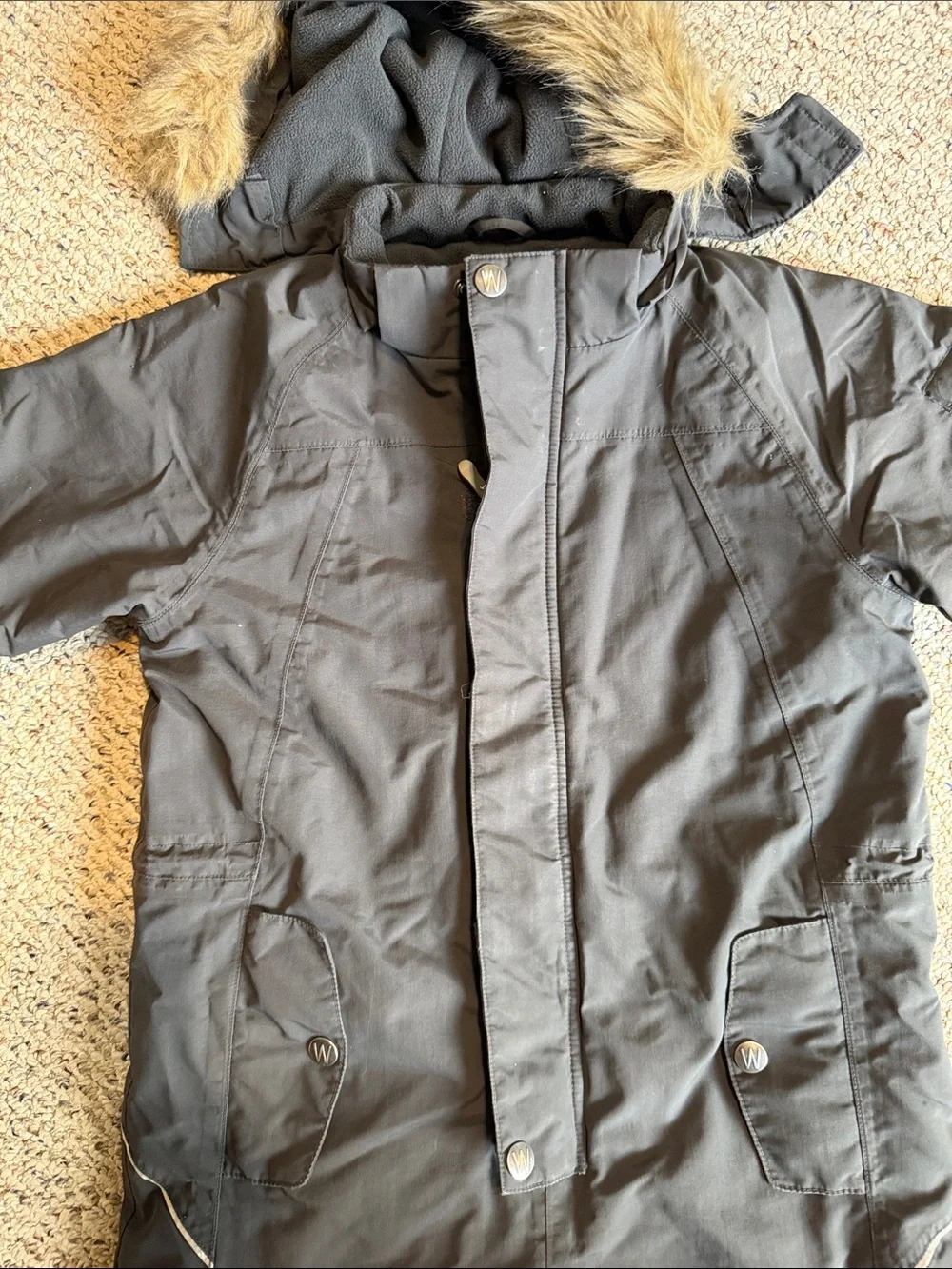 Kids Gray Winter Insulated Hooded One-Piece Snow Suit - Picture 5 of 12